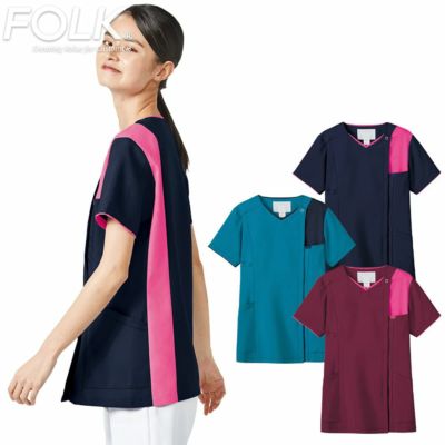 7068SC 【フォーク Ange club】 レディース ジップ スクラブ 看護 介護