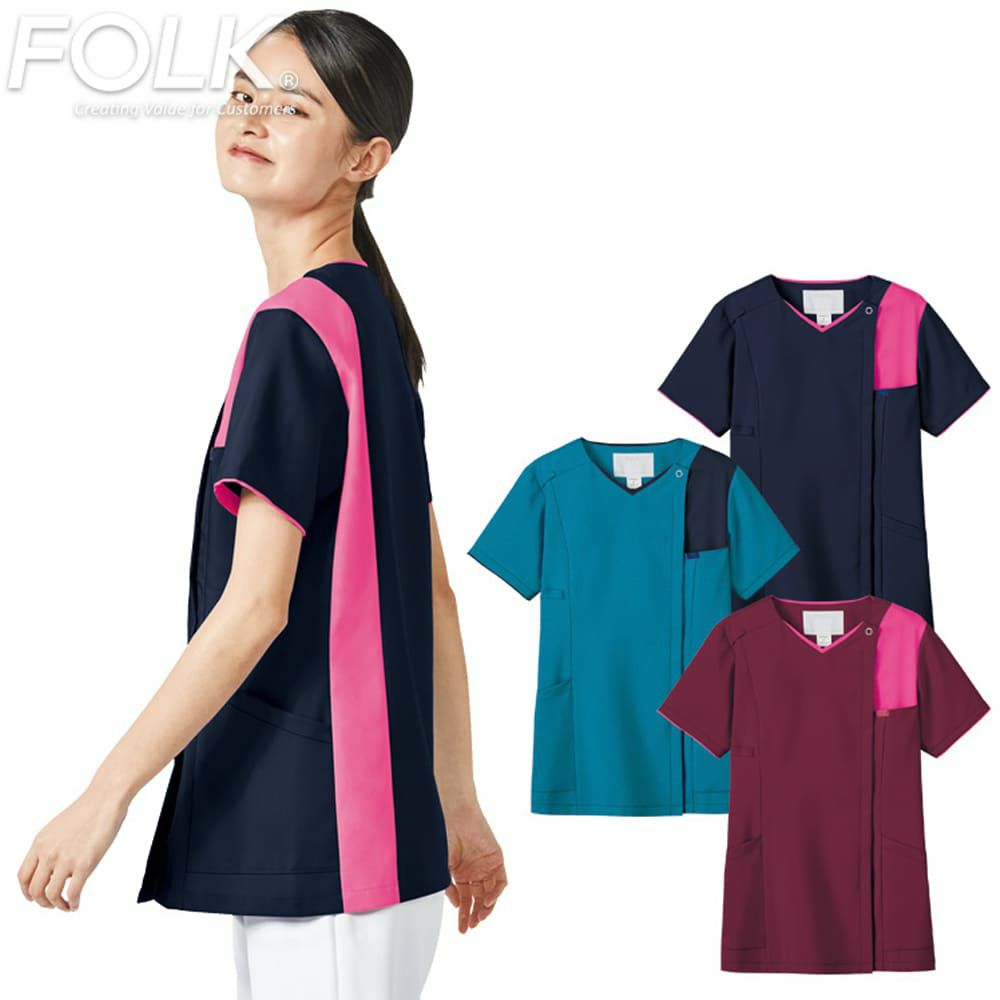 7057SC 【フォーク Ange club】 レディース ジップ スクラブ 看護 介護 ナース 介護服 医療服